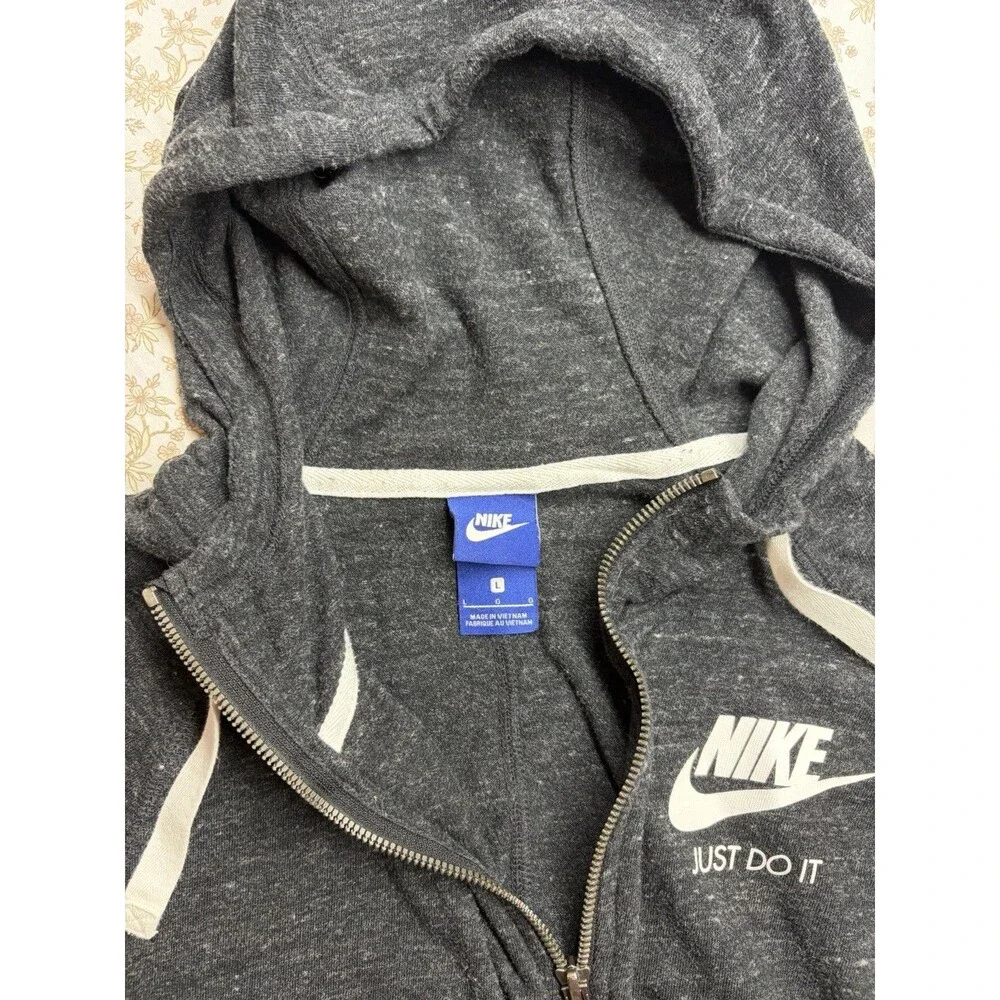 Nike Just Do It Women's L Gray Full-Zip Hoodie w/ Pockets Logo Cotton Blend